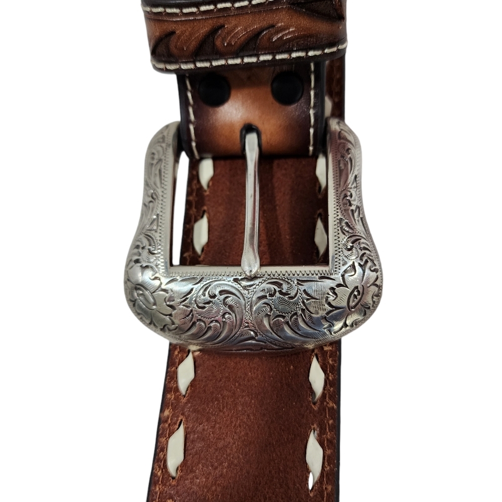 CAVENDER'S TOOLED LEATHER BELT - Picture 3 of 9